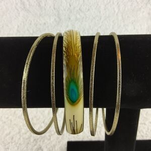 (3/$20) Faux wood & gold tone bangle bracelets